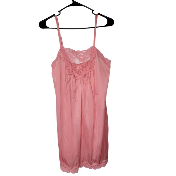 Lorraine Other - Vintage Lorraine Peach Coral Lace V-Neck Cami Slip Night Gown Lingerie Small